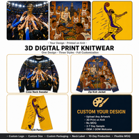 Pull tricoté imprimé en 3D personnalisé pour homme, veste zippée tricotée entièrement personnalisée, pull imprimé sur toute la surface personnalisé OEM