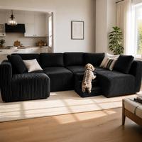 Canapé modulaire multi-places compressible sous vide en velours côtelé doux pour les grands espaces de vie familiaux
