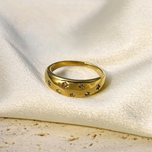 Geometric Plain <b>Ring</b> With Star Zirconia 18K Gold <b>Titanium</b> Steel Women's Fashion Jewelry Gift - Product Image 3