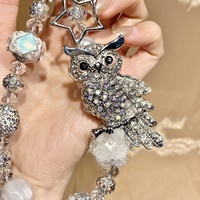 Cadena para Teléfono de Lujo con Cuentas de Cristal Estéticas, Color Azul Plateado Brillante, con Diseño de Rosa, Llavero y Colgante para Bolso, Regalo para Mujer, Adornos Finos