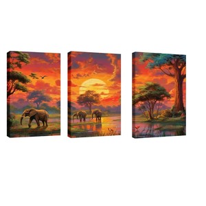 Ba-panel canvas sơn voi và nuốt với rừng động vật hoang dã tác phẩm nghệ thuật độ nét cao in cho trang trí nội thất - Product Image 5