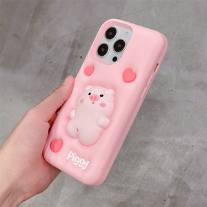 Coque de téléphone en silicone souple 3D en forme de cœur rose de dessin animé, antichoc, ajustement parfait pour 14 13 12 11 Pro Max, charge sans fil <span class=keywords><strong>non</strong></span> compatible - Product Image 5