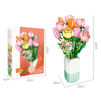Ensemble de blocs de construction créatifs DIY pour bouquet de fleurs, roses, tulipes, tournesols, fleurs en briques, jouet décoratif coloré pour la maison et le bureau JJ9010-9163