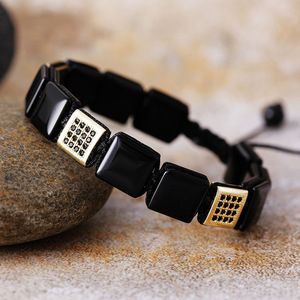 Men's Square Natural Zircon Beaded <b>Adjustable</b> <b>Bracelet</b> Lapis Lazuli Tiger's Eye Black Agate Geometric Design Gift Jewelry - Product Image 5