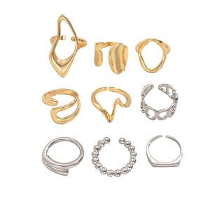 9 Pcs/set Geometric Irregular Exaggerated <b>Opening</b> Vintage Zinc Alloy Women's Fashion <b>Ring</b> Gift Set - Product Image 5