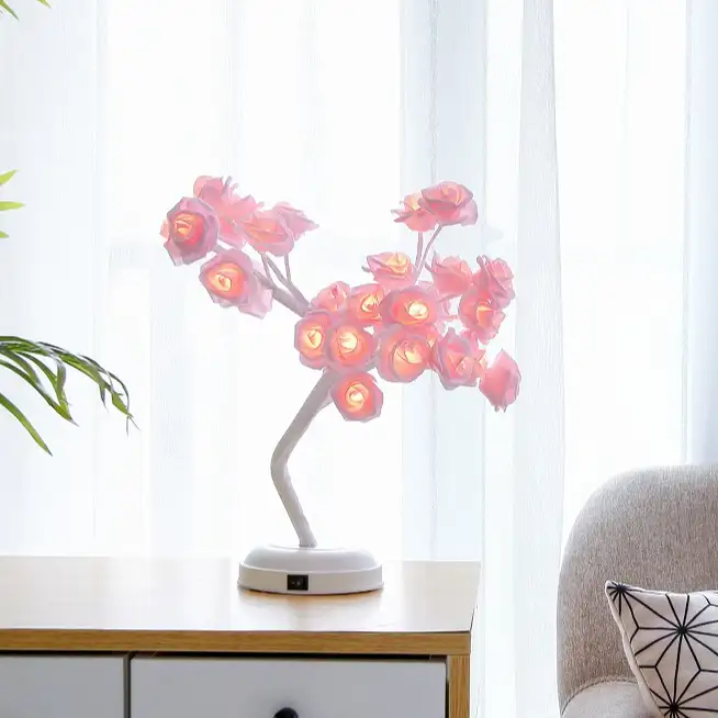 Gül şube mini Led ağacı masa masa lambası kiraz çiçeği ağacı kapalı dekorasyon çiçek ışık