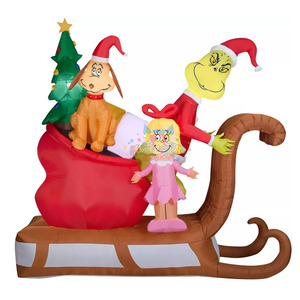 Airblown <strong>Inflatable</strong> Christmas Decor 9ft <strong>Grinch</strong> with Max and Cindy Lou on Sleigh for Outdoor Xmas Party - Product Image 2