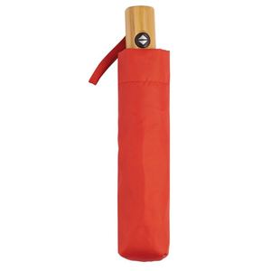 Parapluie classique à ouverture automatique entièrement pliable à trois sections avec poignée en bambou de couleur vive et tissu en polyester RPET Pongee - Product Image 1