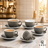 Ensemble tasse et soucoupe en céramique personnalisée, motif charbon moucheté, intérieur blanc, aspect pierre mate, pour café, maison, cuisine, décoration de table, vente en gros
