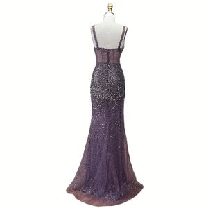 Violet bretelles spaghetti sirène perlée fête haute fendue robes de soirée robes pour femme fête de mariage 2024 LA72454 - Product Image 2