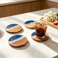 Sous-verres en bois à motif océanique YINHAO avec résine époxy bleue pour boissons, sous-verres modernes pour bar, cuisine, maison, appartement