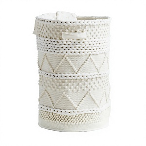 <b>White</b> Cotton Woven <b>Laundry</b> <b>Basket</b> Collapsible Rustic Style Storage Bin for Household Use - Product Image 1