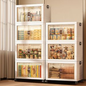 Kitchen Storage Cabinet 4 Tier With Glass Doors Multi Function Pantry Organizer For Kitchen Living Room - Product Image 4