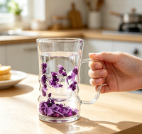 Mug isotherme Wuso à double paroi en verre borosilicate, avec poignée, violet, orné de fleurs séchées d'hortensia et de gypsophile, 280 ml