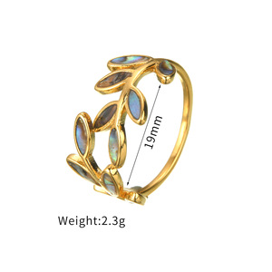 New thép không gỉ lá nhẫn cho cô gái dát với đầy màu sắc Streamer bào ngư vỏ mạ 18K vàng mở vòng bán buôn - Product Image 2
