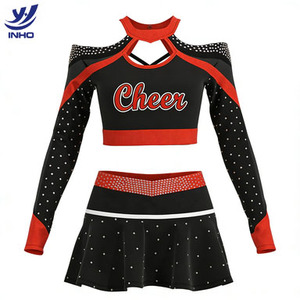 Conjunto <span class=keywords><strong>de</strong></span> Uniformes <span class=keywords><strong>de</strong></span> Porristas Personalizados en Negro, Rojo y Blanco con Pedrería Brillante, Trajes <span class=keywords><strong>de</strong></span> Porristas <span class=keywords><strong>de</strong></span> Manga Larga para Adultos - Product Image 4