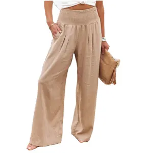 Casual Loose High Waist Cotton Linen Wide Leg Pants With Pocket Women Summer 2022 Vintage Long Trousers Streetwear Pantalones