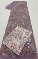 NI.AI Tissu en dentelle perlée de luxe, à motifs floraux brillants, avec sequins, en tulle et maille, idéal pour les tenues africaines - Vente chaude