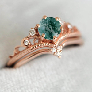 925 Silver aquamarine Women's Engagement <b>Ring</b> With Round Topaz And Diamond Pave Crown Setting Romantic Style - Product Image 3