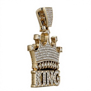 Gold Plated <b>Crown</b> <b>King</b> Pendant Necklace with Crystal Pave Hip Hop Link Chain for Party Wear - Product Image 4