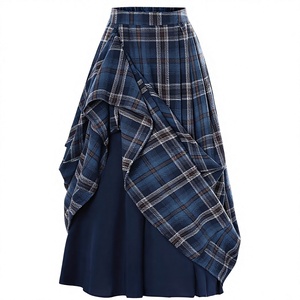 Jupe longue plissée asymétrique vintage à taille haute pour femme, en tissu tissé, confortable, infroissable et réversible, idéale pour l'automne - Product Image 3