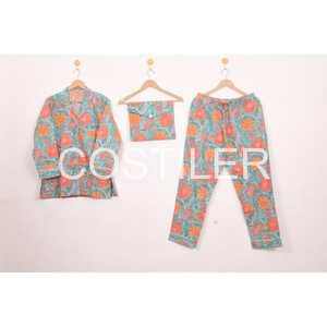 Ethni & ชุดนอนผ้าฝ้ายเนื้อนุ่มสำหรับสตรีพิมพ์ลายดอกไม้ชุดกลางคืนพิมพ์ลายดอกไม้ชุดใส่นอนสำหรับใช้ในชีวิตประจำวัน - Product Image 1