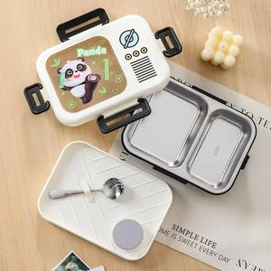 Boîte à lunch bento en acier inoxydable 304 grande capacité, forme de dessin animé, 2 compartiments, <span class=keywords><strong>avec</strong></span> pot à sauce, pour enfant, boîte scolaire - Product Image 5