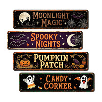 Lot de 4 plaques métalliques plates 2D vintage d'Halloween, motif fantôme, citrouille et chauve-souris, pour décoration murale de maison ou de porche
