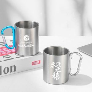 Tasse à café portable en acier inoxydable à double paroi de 220 ml et 300 ml pour la randonnée, le camping et les voyages, avec mousqueton et poignée - Product Image 2