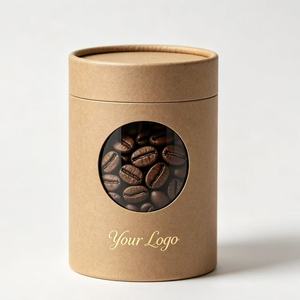 Custom Logo Cylindrical <b>Paper</b> Tube with Window for Coffee Beans, Craft <b>Paper</b> <b>Packaging</b>, Gold Foil Printing, Recyclable Design - Product Image 1