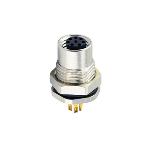 M8 Female Waterproof Front Panel Solder Connector 3 4 6 8 Sockets Made of Metal IP67 IEC 61076-2-104 Shielded Automotive