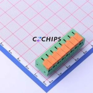 JL142R-50808GA1 Spring Terminal Block Bent Lead Through Hole,P=5.08mm Connector 1x8P 5.08mm Green Right Angle Insert - Product Image 1