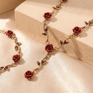 Conjunto <span class=keywords><strong>de</strong></span> Joyería Vintage <span class=keywords><strong>de</strong></span> Rosa Roja con Circones, <span class=keywords><strong>de</strong></span> Aleación <span class=keywords><strong>de</strong></span> Color Dorado y Esmalte, con Diseño <span class=keywords><strong>de</strong></span> Flor y Enredadera, Collar, Pulsera y Pendientes, Paquete <span class=keywords><strong>de</strong></span> 3 Piezas, Regalo para Disfraces y Fiestas - Product Image 2