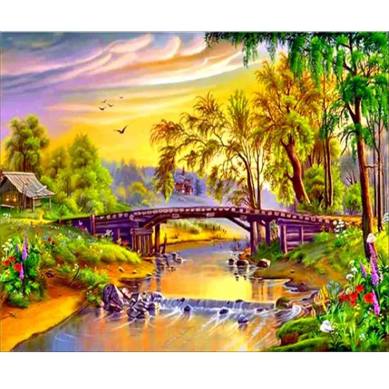 2023 atacado 3d diy bela casa de bambu imagem natureza imagem pintura completa broca diamante para sala de estar