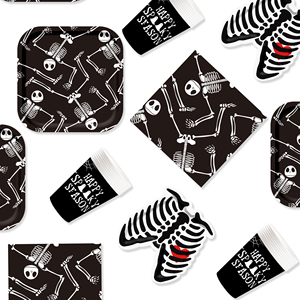 DAMAI Halloween-themed Paper Plate Set - Skull Bone Paper Plate Set Disposable Party Tableware - Product Image 2