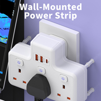 Multiprise murale UK 3 prises + 2 ports USB-A + 1 PD + 2 QC 3.0 10A IP44 avec prise de courant