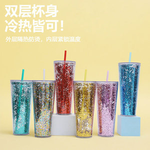 Shang Kou Ai 26oz Double Wall Glitter Straw Cup Bpa Free Portable Water Bottle For Party Gift - Product Image 2