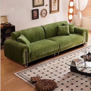 Vente d'usine 2025 : Canapé modulaire convertible en chenille, style minimaliste français moderne, vert crème, Breeze Villa Park - Product Image 2