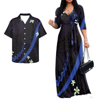 Tenues de couple roses populaires, robe à motif floral pour femmes, robes maxi élégantes, chemises Puletasi pour hommes, vêtements de plage Lava Luau