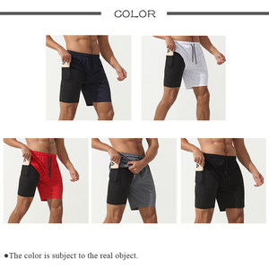 Pantaloni Sportivi da <span class=keywords><strong>Uomo</strong></span> 2 in 1 a Doppio Strato con Tasche e Leggings, Pantaloncini da Allenamento <span class=keywords><strong>Palestra</strong></span> in Poliestere con Logo Personalizzato - Product Image 3