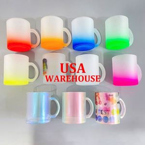 Mug à café en verre transparent givré, 11 oz, vierge, pour sublimation, dégradé ombré, couleurs arc-en-ciel, paillettes, entrepôt USA - Product Image 4