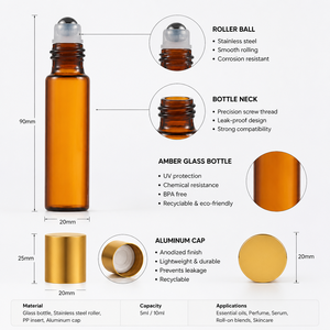 Botellas de Vidrio con Rodillo de Ámbar, Bolas de Cristal de Gemas, Cuarzo Rosa, Amatista, Botellas de Vidrio para Envasado de Productos de Bienestar y Curación, Proveedor - Product Image 4