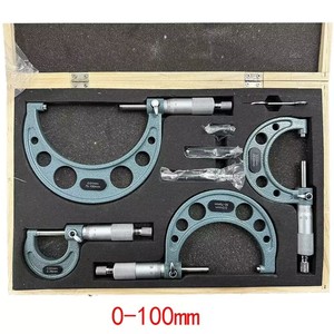 Micrometer Set Schroefmicrometer 4-delige set Mechanische micrometer Diametermeting 0-100mm Gemaakt in China Verpakking in houten kist - Product Image 2