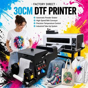 เครื่องพิมพ์ DTF ขนาด A3 30 ซม. 2 หัวพิมพ์ XP600 หรือ I3200 พร้อมเครื่องเขย่าผง ชุดเครื่องรีดร้อนแบบตั้งโต๊ะสำหรับเสื้อยืด - Product Image 1