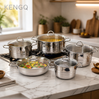 Ensemble de casseroles et poêles en acier inoxydable pour cuisine commerciale, 5 pièces, avec couvercles en verre, pour restaurant et hôtel