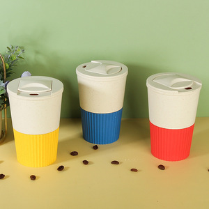 Wheat <b>Straw</b> Coffee <b>Cup</b> <b>With</b> Lid 300Ml Portable Reusable Mug For Hot <b>Cold</b> Drinks Travel Office Home Use Solid Color - Product Image 4