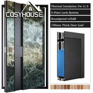 Luxury Marble Finish Main Entrance Door with <b>Smart</b> <b>Lock</b> Modern Aluminum Front Entry Door for Villa Villa House - Product Image 1