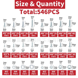 Carbon Steel Screw And Nut Set M3 M4 M5 M6 546pcs Assortment Kit With Washers For Repair And Assembly - Product Image 5