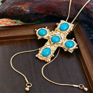 Collana da donna stile western con ciondolo a Y a forma di ciondolo a forma di stivale da cowboy/croce, con turchese, pietra portafortuna di dicembre, in stile western - Product Image 5