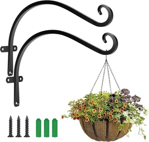 Cintres muraux d'art noir contemporain en fer solide de qualité supérieure de 16 pouces pour nichoirs, crochets pour plantes, accessoires de suspension durables - Product Image 1